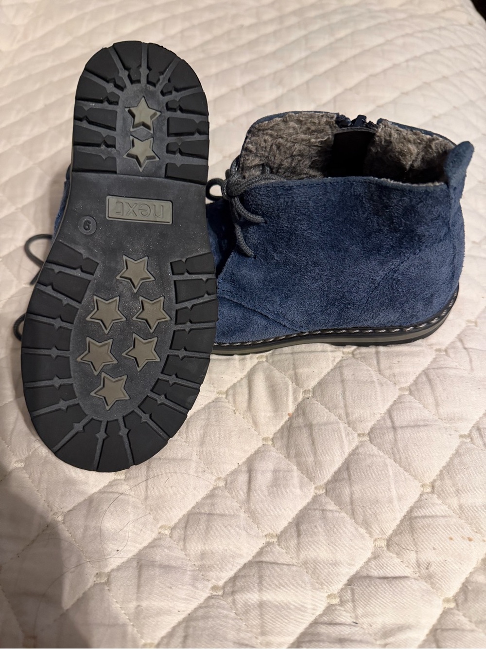 Kids Blue Suede Winter Boots with Faux Fur Lining - Picture 3 of 8